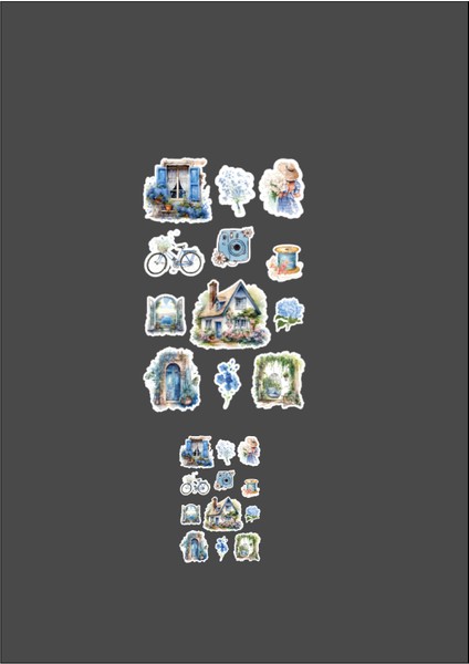 Vintage Blue Lady Sticker Set 3 Adet Mat Kağıt modelleri