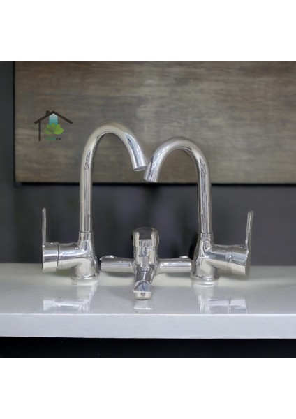 Krom Baston Borulu Komple Set Yerli Üretim Mutfak Evye Lavabo Banyo Bataryası