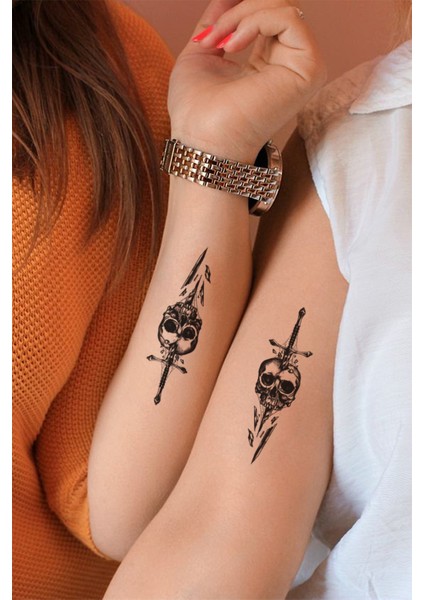 2'li Kurukafa Kılıç Dövme Unisex Tattoo