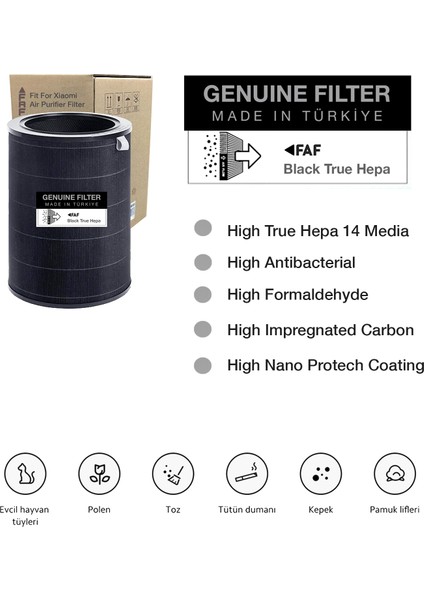 Model 4 Smoke True Hepa 14 Filtre Xiaomi Mi Air Purifier 4 Filtre Model: AC-M16-SC Siyah