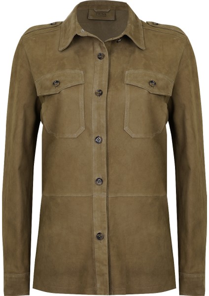 Allecra Yeşil Kadın Süet Deri Gömlek