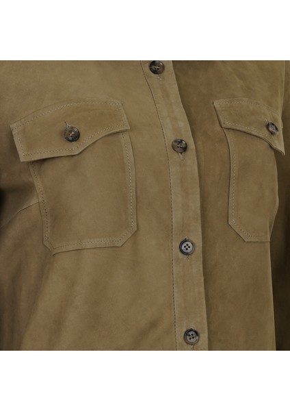 Allecra Yeşil Kadın Süet Deri Gömlek modelleri