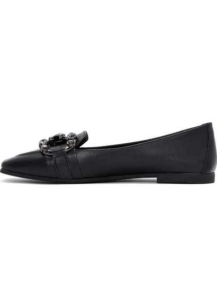 Kadın Siyah Taşlı Deri Loafer