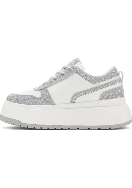 Kadın Beyaz Kalın Tabanlı Taşlı Bağcıklı Sneaker fiyatları