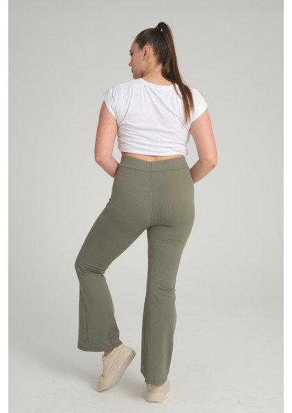 Curve Büyük Beden Fitilli Ispanyol Paça Yüksek Bel Toparlayıcı Haki Tayt fırsatları