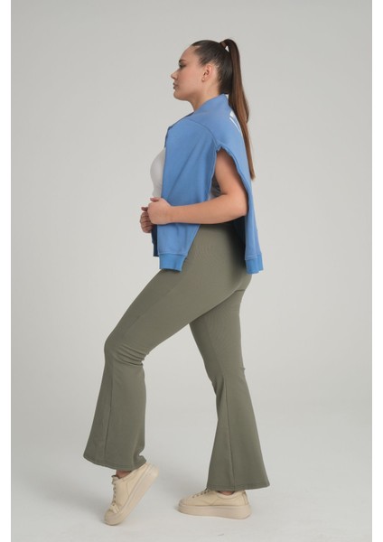 Curve Büyük Beden Fitilli Ispanyol Paça Yüksek Bel Toparlayıcı Haki Tayt indirimleri