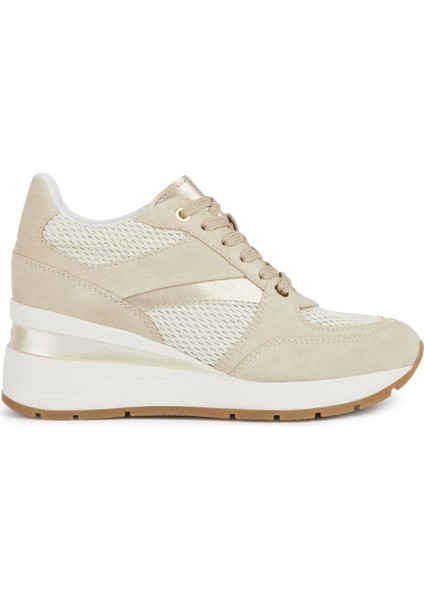 Kadın Bej Zosma Kalın Tabanlı Bağcıklı Deri Sneaker