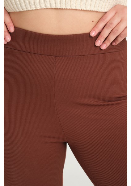 Curve Büyük Beden Fitilli Ispanyol Paça Yüksek Bel Toparlayıcı Kahverengi Tayt fiyatları