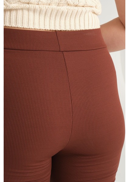 Curve Büyük Beden Fitilli Ispanyol Paça Yüksek Bel Toparlayıcı Kahverengi Tayt indirimleri