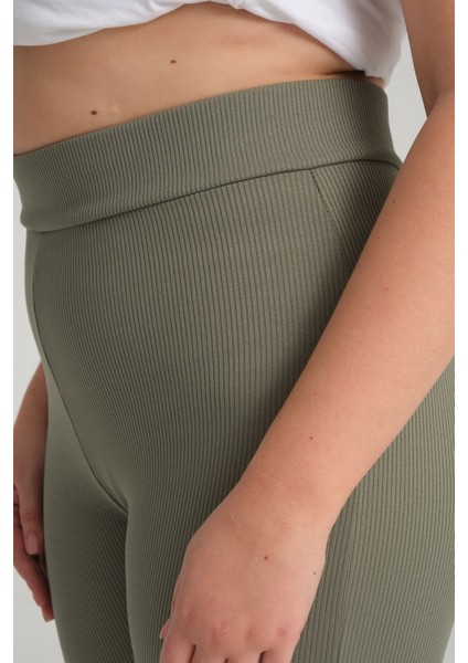 Curve Büyük Beden Fitilli Ispanyol Paça Yüksek Bel Toparlayıcı Haki Tayt fiyatları