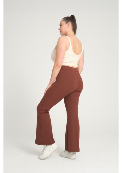 Curve Büyük Beden Fitilli Ispanyol Paça Yüksek Bel Toparlayıcı Kahverengi Tayt fırsatları