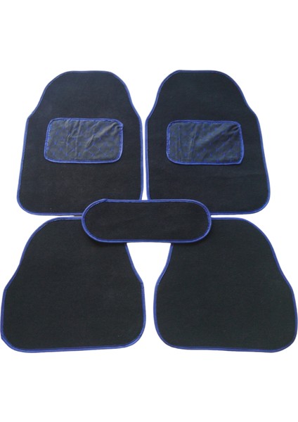 Üniversal Her Araca Uyumlu Mavi Kapitone Topuk Destekli Siyah Oto Halı Paspas