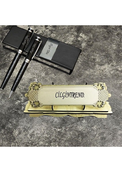 Kişiye Özel Masa Üstü Isimlik ve Premium Roller ve Tükenmez Kalem Seti