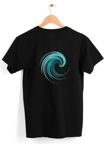 -İngiltere'ye ihraç ürün- Wave - Unisex - Baskılı Siyah Tişört- Yüksek kalite fiyatları