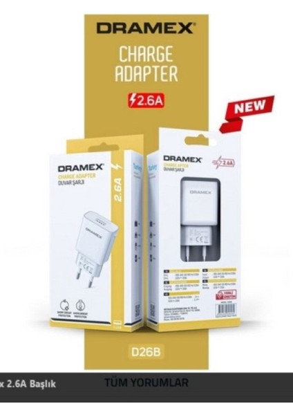 D26BE Şarj Adaptörü Başlığı 2.6A Duvar Şarjı Adaptör Priz Tipi / Duvar Tipi 2.6 Amper Şarj Adaptörü USB-A ÇIKIŞLI