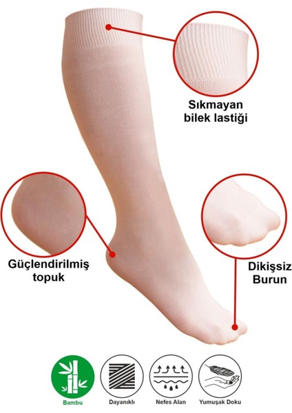 3 Çift Teni Göstermeyen Yumuşak Dikişsiz Dizaltı Uzun Bambu Kadın Premium Beyaz Çorap 36 - 42 Beden modelleri