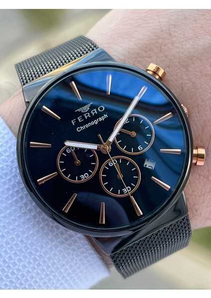 Siyah Hasır Kordon Iç Fonksiyonları Aktif Takvimli 30 mt Su Geçirmez Erkek Kol Saat ETM3697