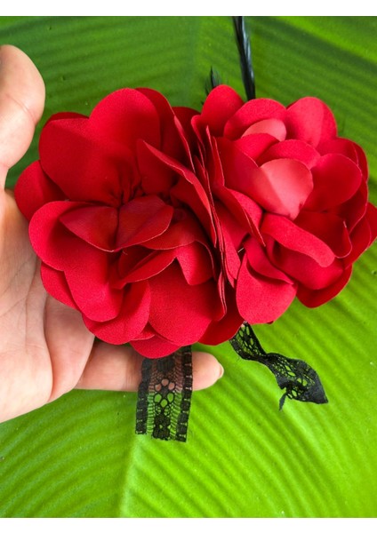 10X8 cm Çift Güllü Taşlı Broş Yka Iğnesi Türban Iğnesi