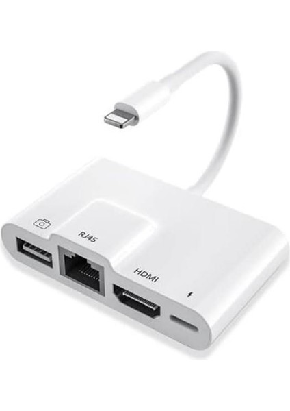 Apple iPad ve iPhone Için Lightning 3 In1 HDMI RJ45 Ethernet ve Otg Dönüştürücü Digital Av Adaptörü