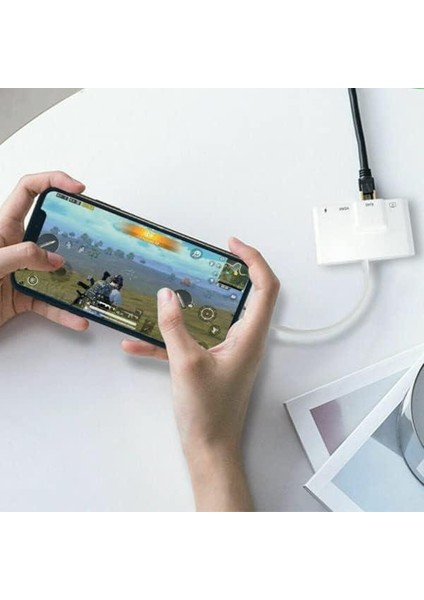 Apple iPad ve iPhone Için Lightning 3 In1 HDMI RJ45 Ethernet ve Otg Dönüştürücü Digital Av Adaptörü