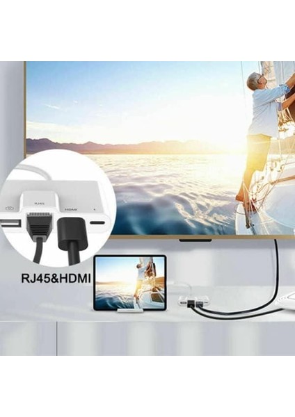 Apple iPad ve iPhone Için Lightning 3 In1 HDMI RJ45 Ethernet ve Otg Dönüştürücü Digital Av Adaptörü