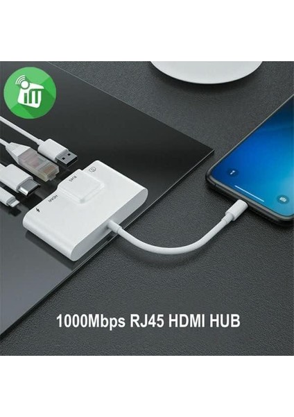 Apple iPad ve iPhone Için Lightning 3 In1 HDMI RJ45 Ethernet ve Otg Dönüştürücü Digital Av Adaptörü