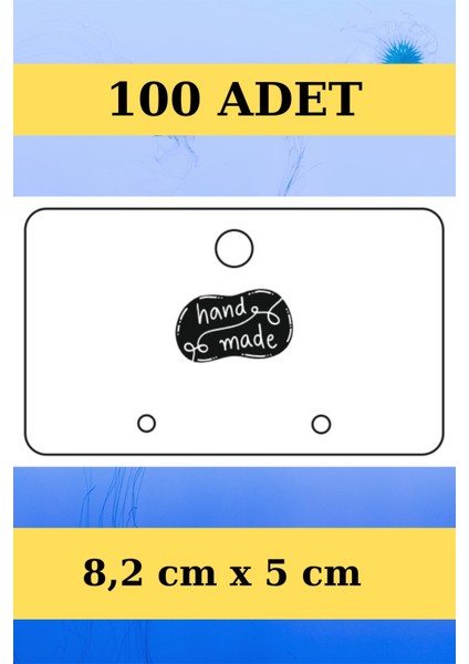 Siyah Handmade - Yatay 100 Adet Küpe Kartı - Takı Kartı - Paketleme Kartı - Bujiteri Kartı