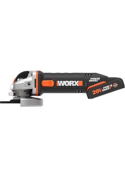 WX800 20VOLT 2.0 Ah. Li-Ion Çift Akülü 115MM Profesyonel Şarjlı Avuç Taşlama
