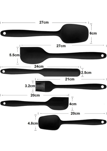 Isıya Dayanıklı Yanmaz Yapışmaz Silikon Spatula Seti 6 Parça Siyah modelleri