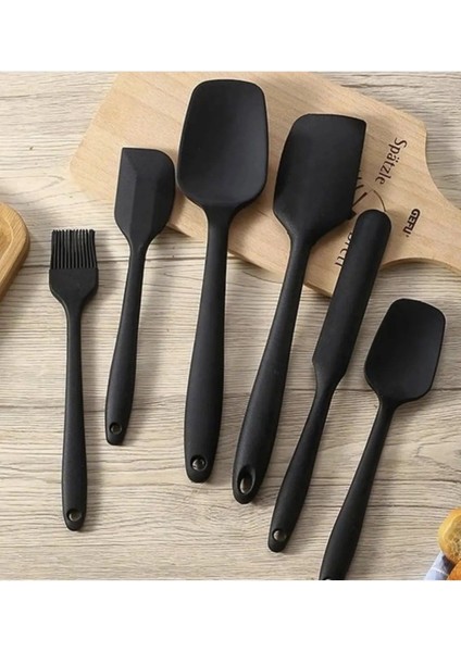 Isıya Dayanıklı Yanmaz Yapışmaz Silikon Spatula Seti 6 Parça Siyah fırsatları