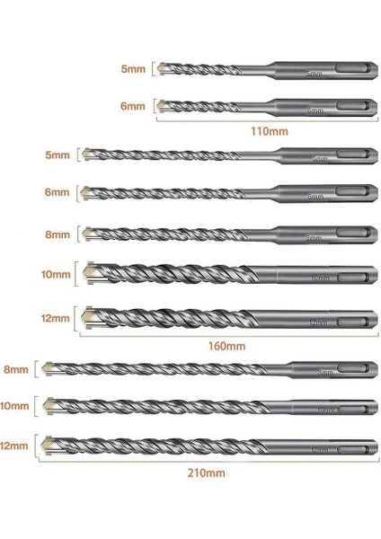 DA03901 10 Parça Tungsten Karbür Sds-Plus Beton Matkap Uç Seti