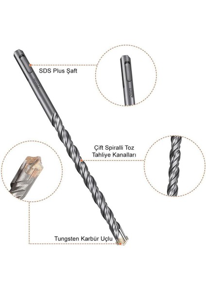 DA03901 10 Parça Tungsten Karbür Sds-Plus Beton Matkap Uç Seti