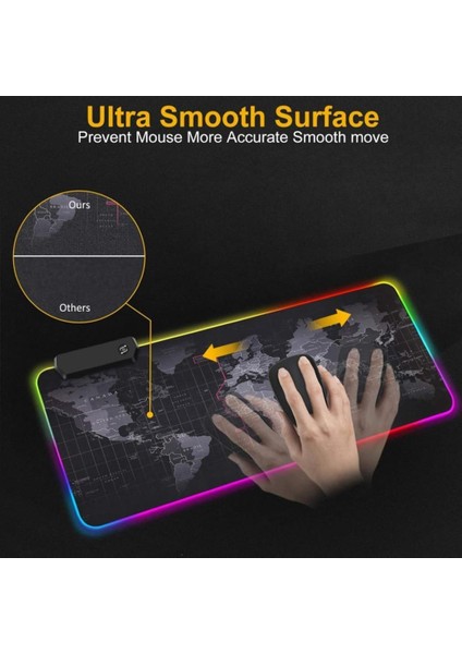 80X30 cm Büyük Boy Xxl Dünya Haritalı Mousepad Rgb LED Işıklı Gaming Gamer Oyuncu Mouse Pad