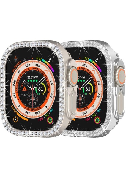 Apple Watch Ultra 1/2/3 49mm Ekran Koruyuculu Tek Sıra Kenar Taşlı Sert PC Kasa Koruyucu