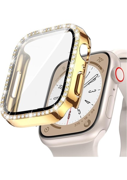 Apple Watch 38mm Ekran Koruyuculu Tek Sıra Kenar Taşlı Sert PC Kasa Koruyucu