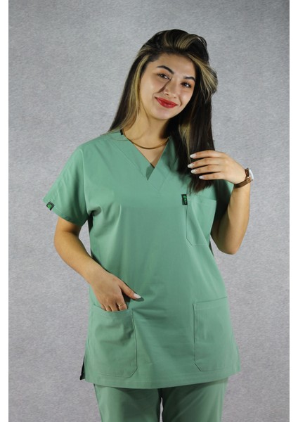 - Likralı V-Yaka Kadın Takım Üniforma - Çağla Yeşili fırsatları