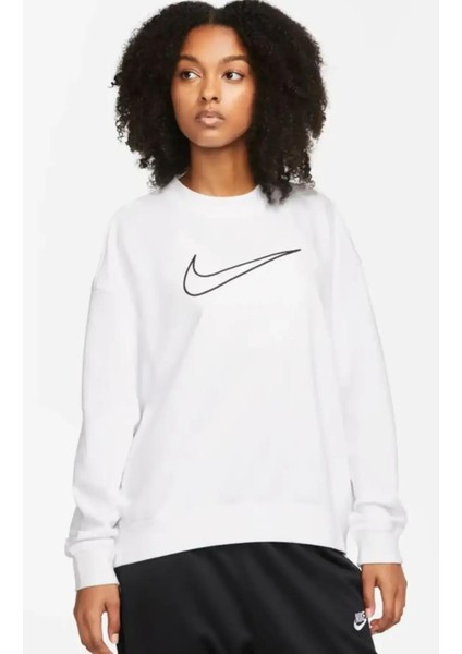 Dri-Fit Get Fit Graphic Crewneck Kadın Beyaz Bol Kesim Sweatshrit