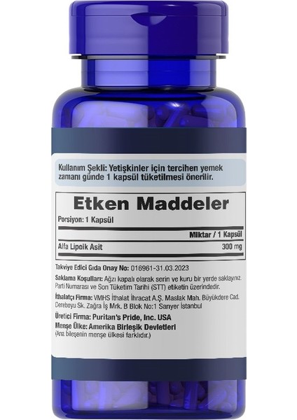 Alpha Lipoic Acid 300 Mg 60 Kapsül fiyatları