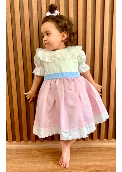 Kız Çocuk Bebek Vintage Tasarım Pembe Beyaz Doğumgünü Özel Gün Bayram Elbisesi fiyatları