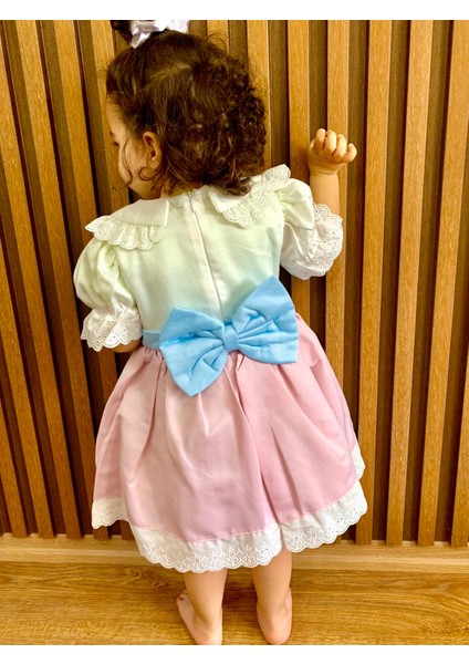 Kız Çocuk Bebek Vintage Tasarım Pembe Beyaz Doğumgünü Özel Gün Bayram Elbisesi modelleri