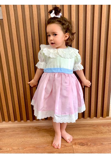 Kız Çocuk Bebek Vintage Tasarım Pembe Beyaz Doğumgünü Özel Gün Bayram Elbisesi fırsatları