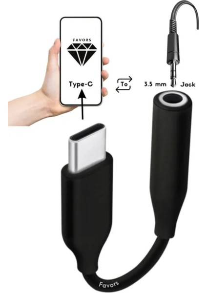 Type-C To Jack 3.5 mm Kulaklık Dönüştürücü Tüm Type-C Telefon ile Uyumlu Aux Kablo Converter