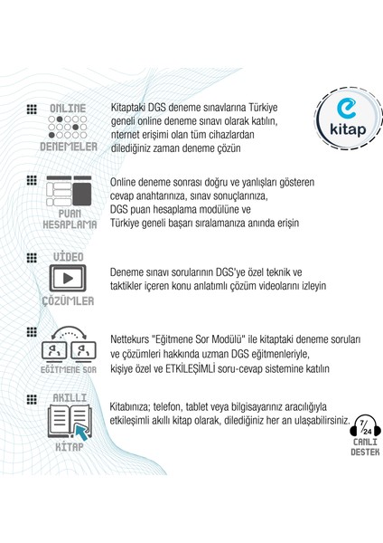 Nettekurs Yayınları DGS Video Çözümlü Akıllı 10 Deneme E-Kitap