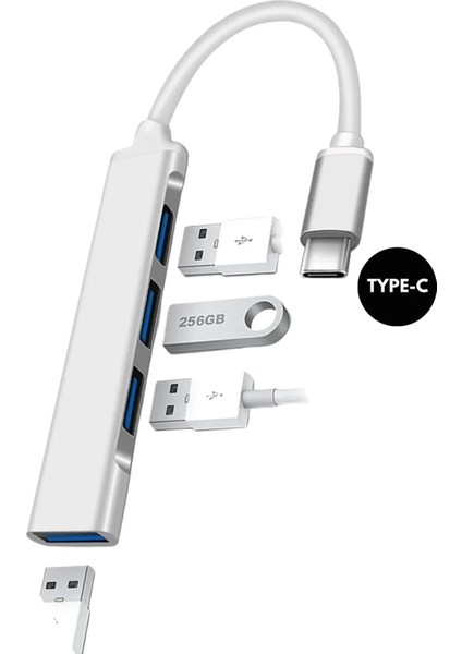 Type-C To USB Hub 4 Port Çoklayıcı Macbook ile Uyumlu Çoğaltıcı Type C To USB Converter Hub