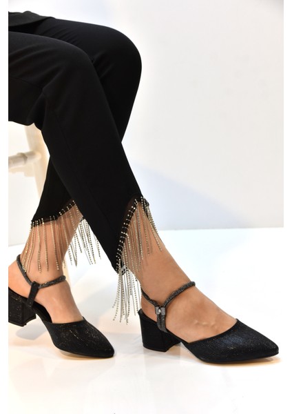 (Wiesse) Taş Biye Detaylı Topuklu Günlük Kadın Ayakkabı Siyah