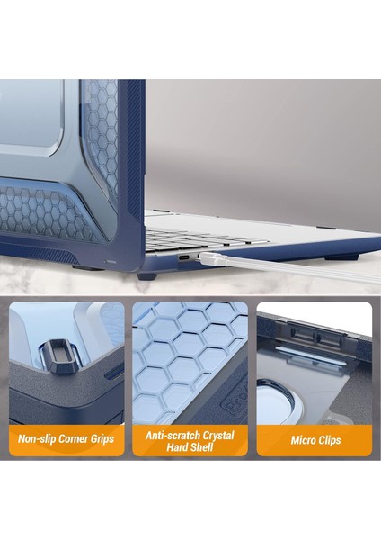 Apple MacBook Air 13.3'' Antishock Özellikli Katlanabilir Standlı Armor Ön Arka Kapak Kılıf A2337 A2179 A1932 Seri