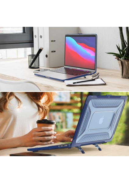 Apple MacBook Air 13.3'' Antishock Özellikli Katlanabilir Standlı Armor Ön Arka Kapak Kılıf A2337 A2179 A1932 Seri