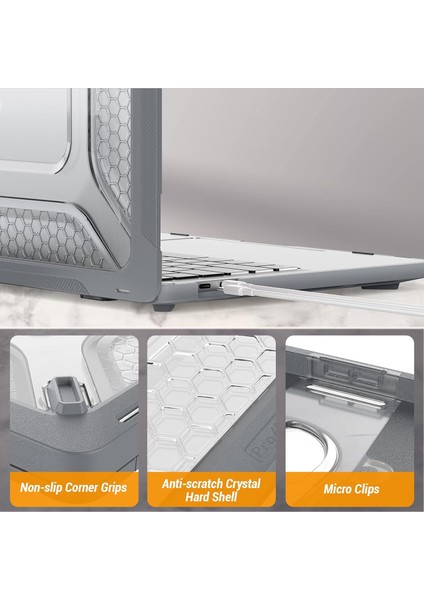 Apple MacBook Pro 13.3'' Antishock Katlanabilir Standlı Armor Ön Arka Kapak Kılıf ve Koruyucu Set A2338 A2289 A2251 A2159 Seri fırsatları