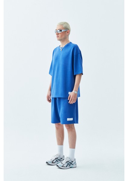 Etiket Detalı Oversıze Modal Şort Takım-Saks