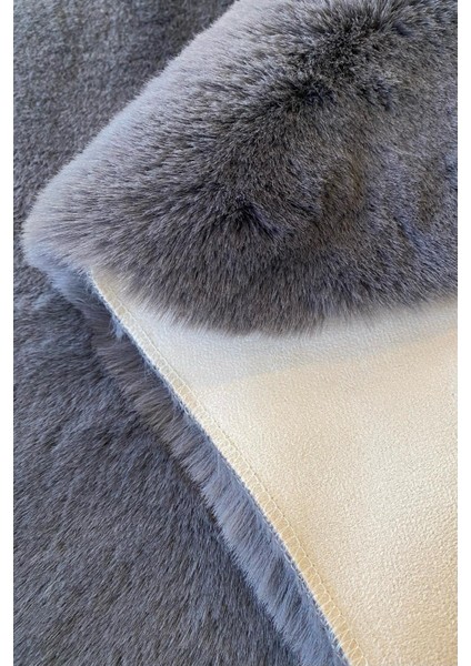 Rabbit 7404 Antrasit Yatak Odası Halısı Banyo Halısı Suni post halı Makinede Yıkanabilir peluş Halı